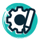 A gear and pencil on blue icon for charitable guidance tools