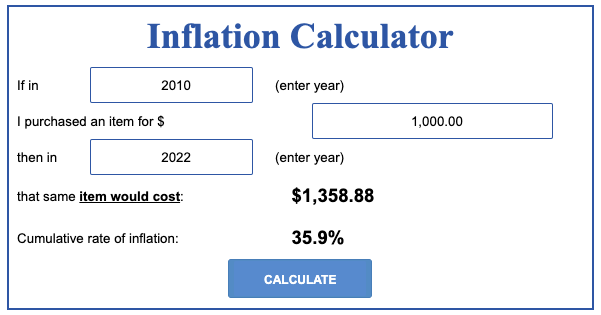 Inflation Calculator Screenshot