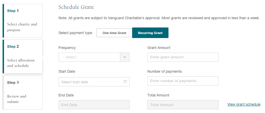 Guidance_How to schedule a recurring grant in your online Vanguard Charitable DAF account_2023