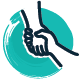 Two hands grasping each other on blue icon for client services